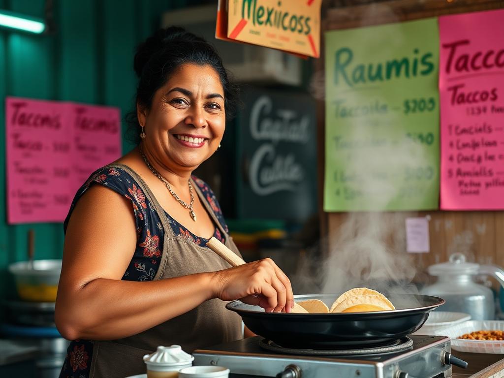 Taquera del mercado preparando tacos